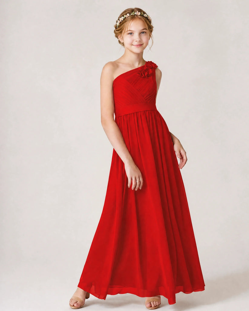 Red Chiffon A-line Junior Bridesmaid Dress Front View