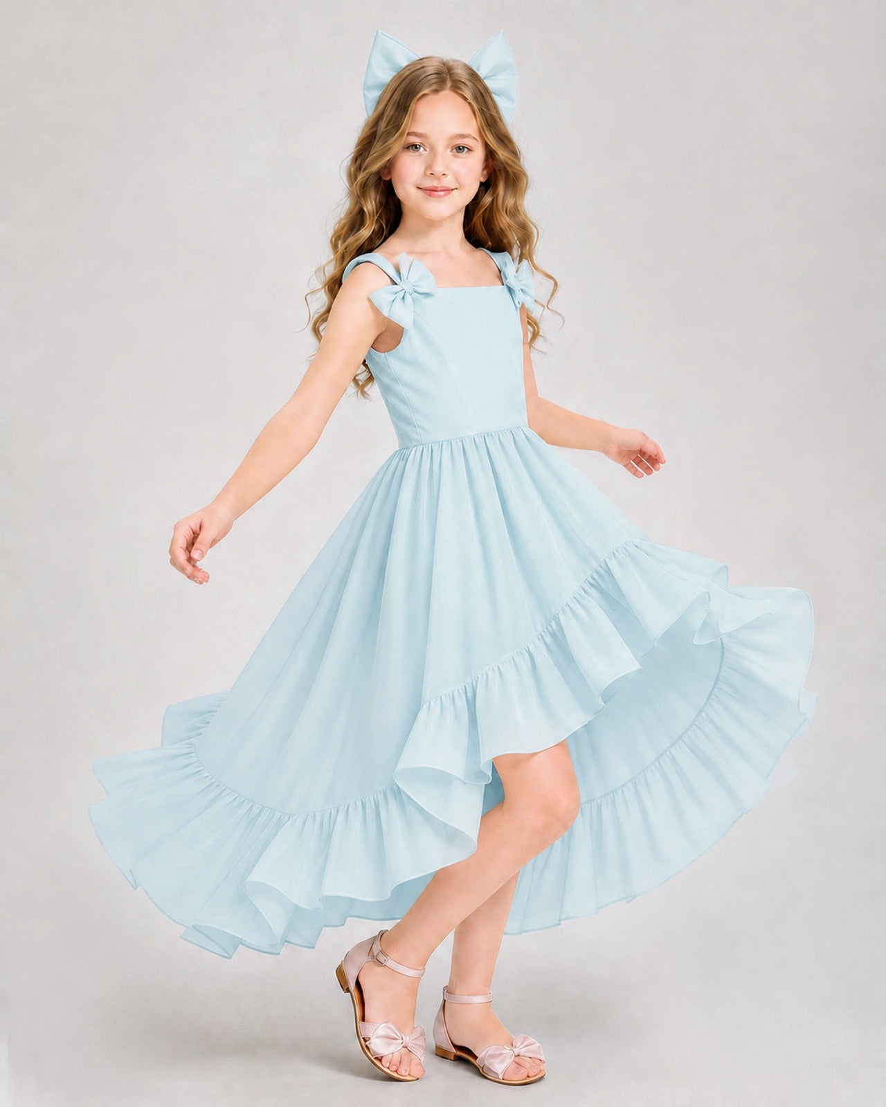 Dideyttawl Blush Pink Girl Formal Dress | Spaghetti Strap High Low Chiffon Gown