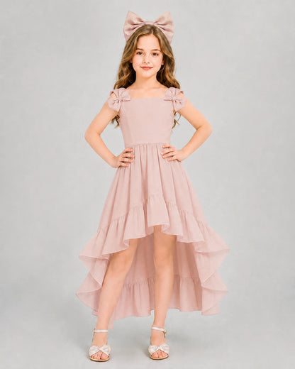 Dideyttawl Blush Pink Girl Formal Dress | Spaghetti Strap High Low Chiffon Gown