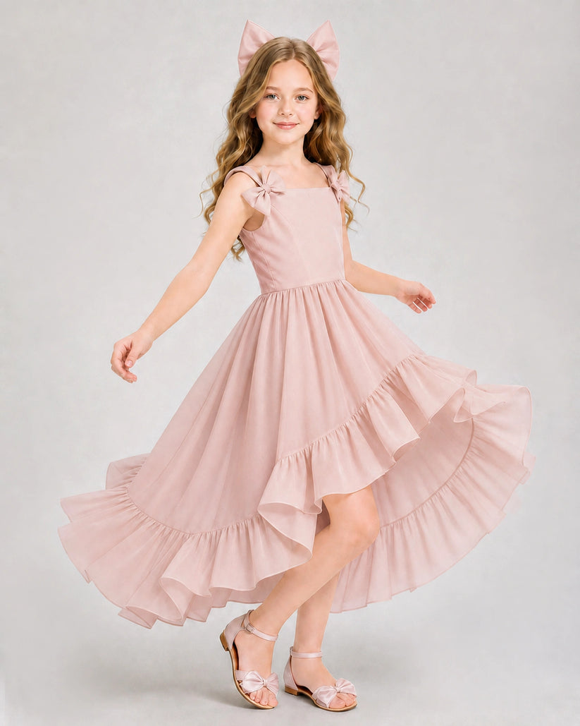 Blush Pink Chiffon A-line Girls Formal Dress Front View