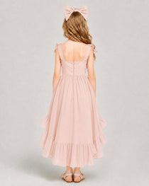 Dideyttawl Blush Pink Girls Formal Dress Spaghetti Strap High Low Chiffon Gown