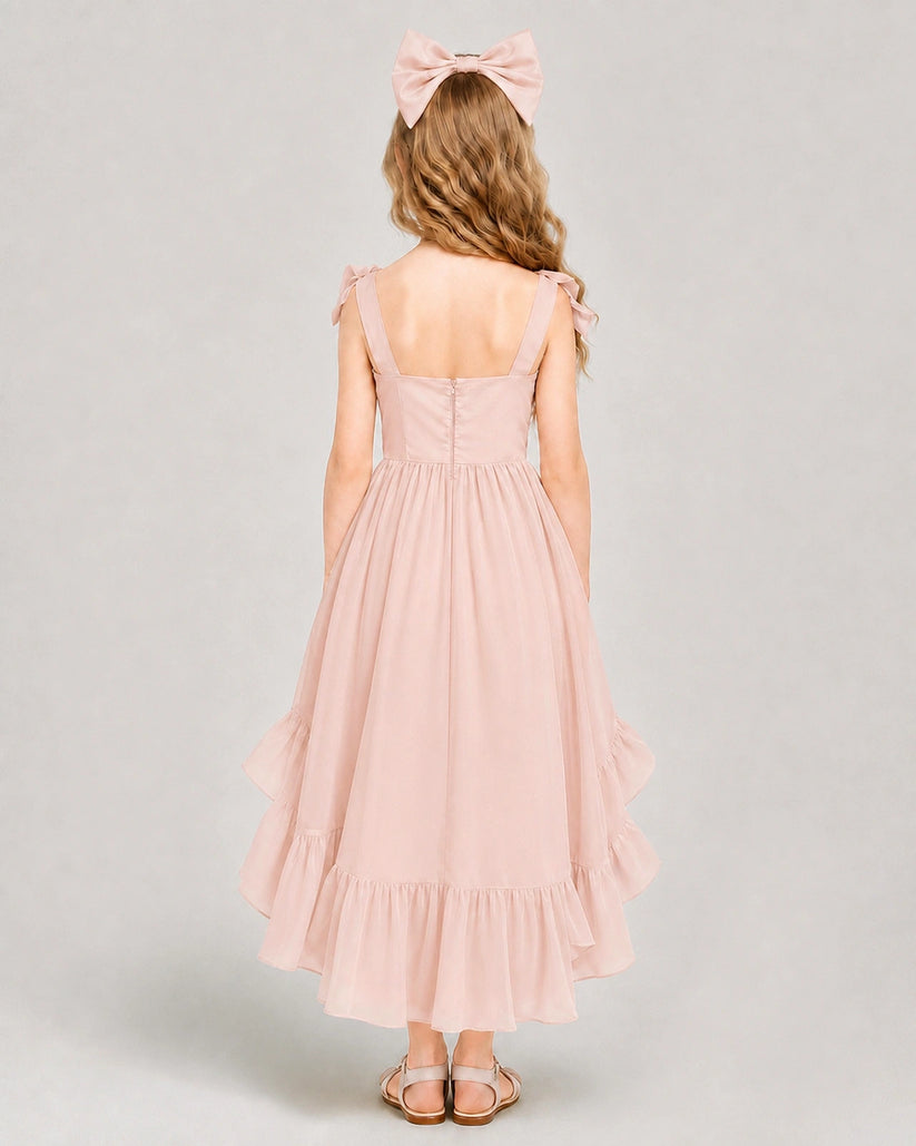 Blush Pink Chiffon A-line Girls Formal Dress Back View