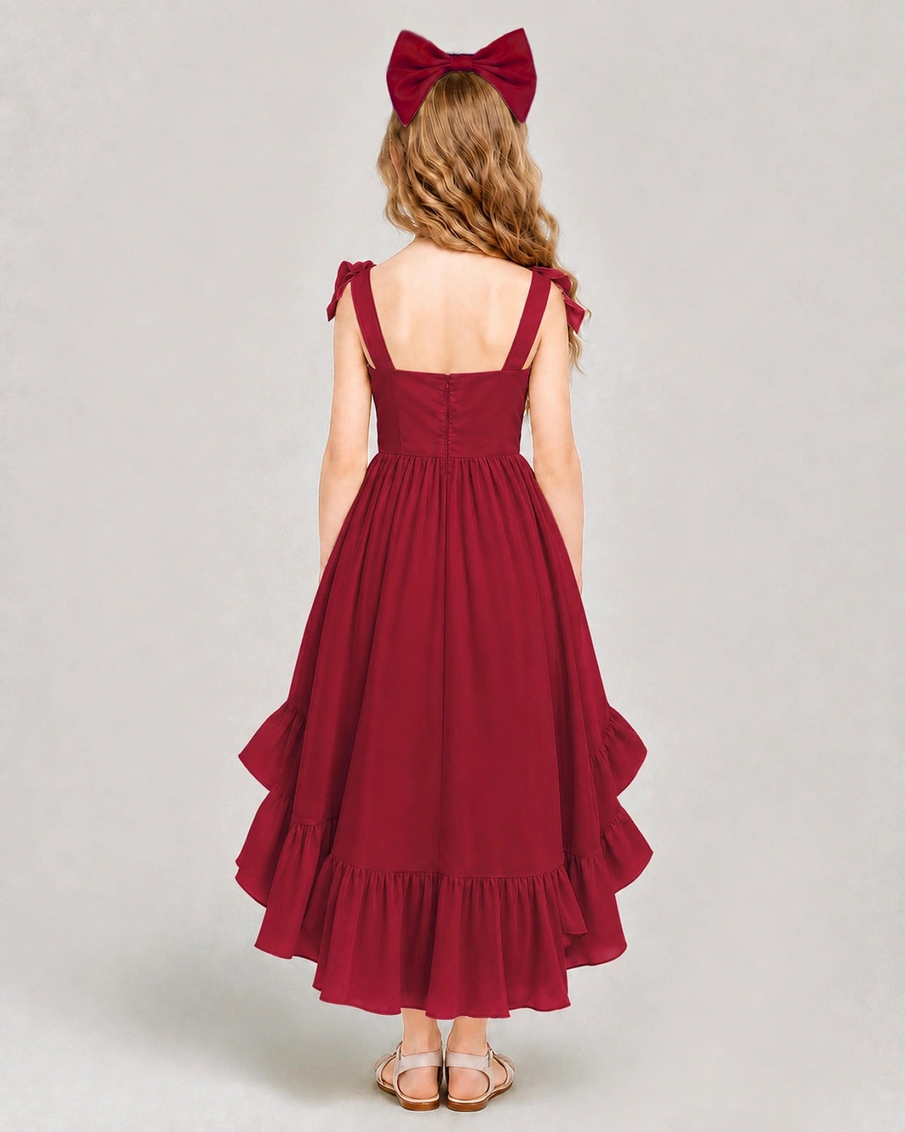 Dideyttawl Blush Pink Girl Formal Dress | Spaghetti Strap High Low Chiffon Gown