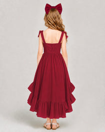 Dideyttawl Blush Pink Girls Formal Dress Spaghetti Strap High Low Chiffon Gown