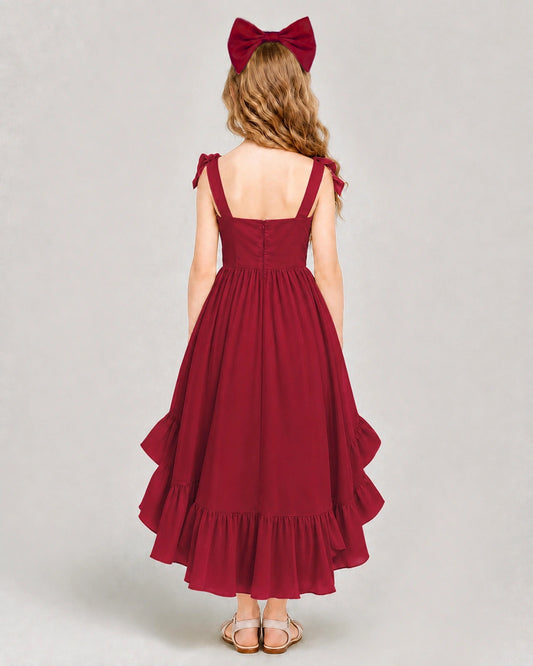 Burgundy Chiffon A-line Girls Formal Dress Back View