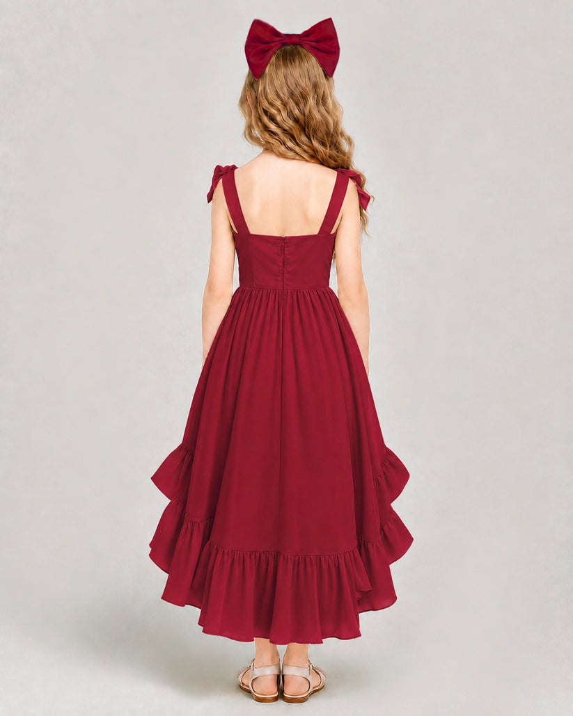 Burgundy Chiffon A-line Girls Formal Dress Back View