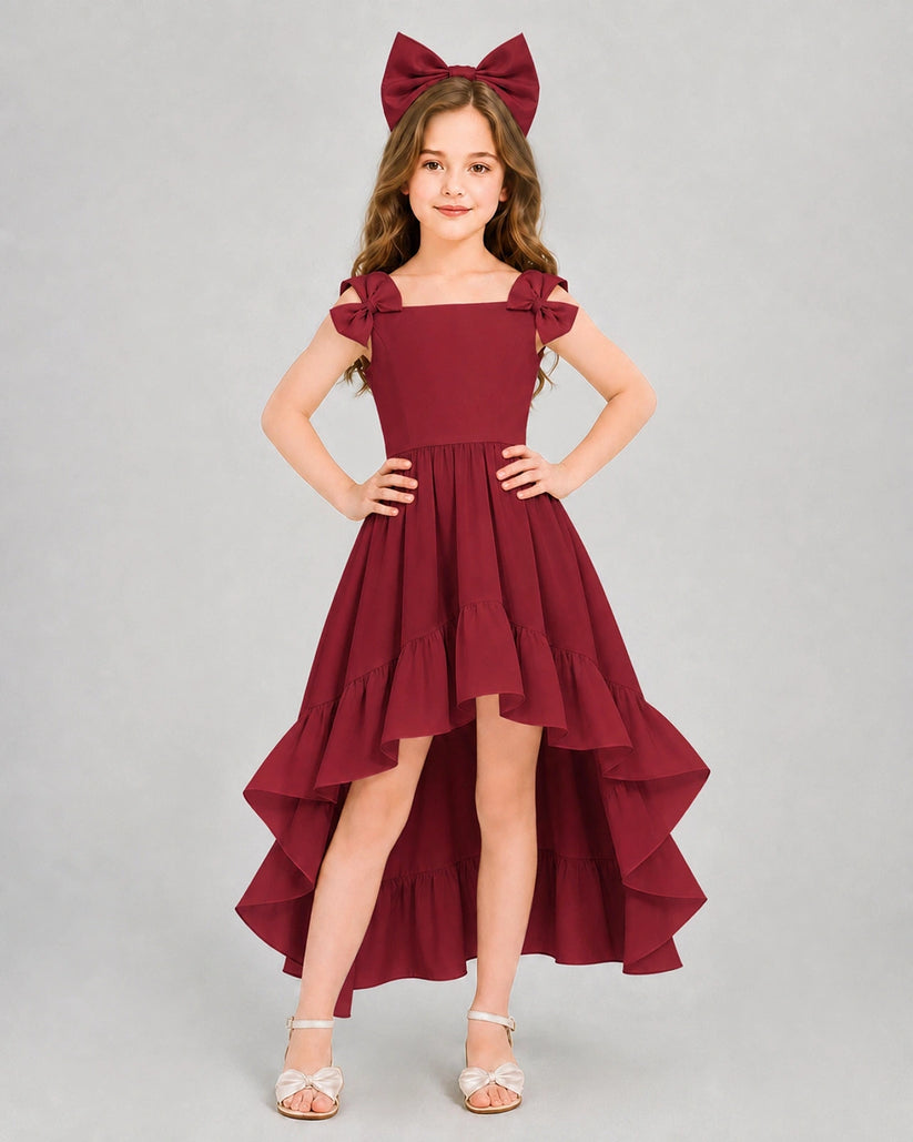 Burgundy Chiffon A-line Girls Formal Dress Front View