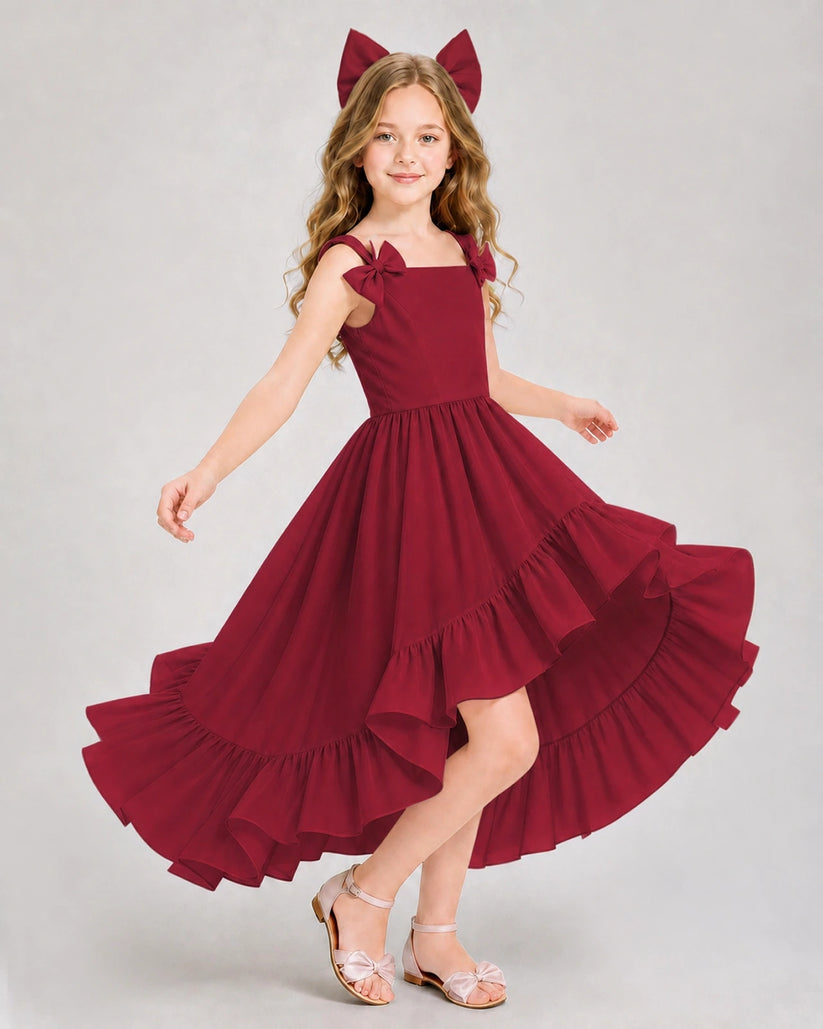 Burgundy Chiffon A-line Girls Formal Dress Front View