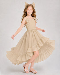 Dideyttawl Blush Pink Girls Formal Dress Spaghetti Strap High Low Chiffon Gown