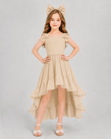 Champagne Chiffon High-Low Girls Formal Dress Front View