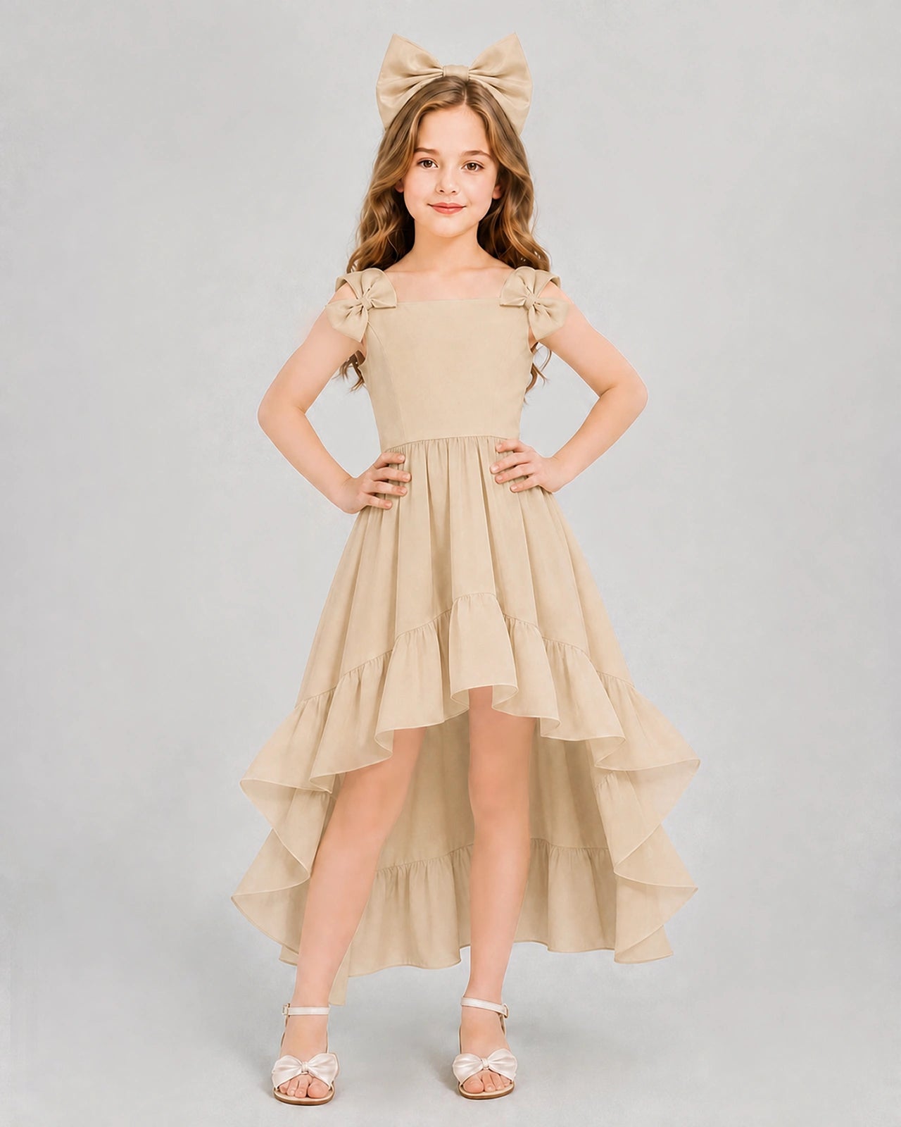 Dideyttawl Blush Pink Girls Formal Dress Spaghetti Strap High Low Chiffon Gown
