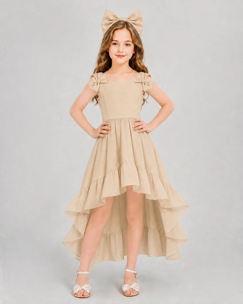 Champagne Chiffon High-Low Girls Formal Dress Front View