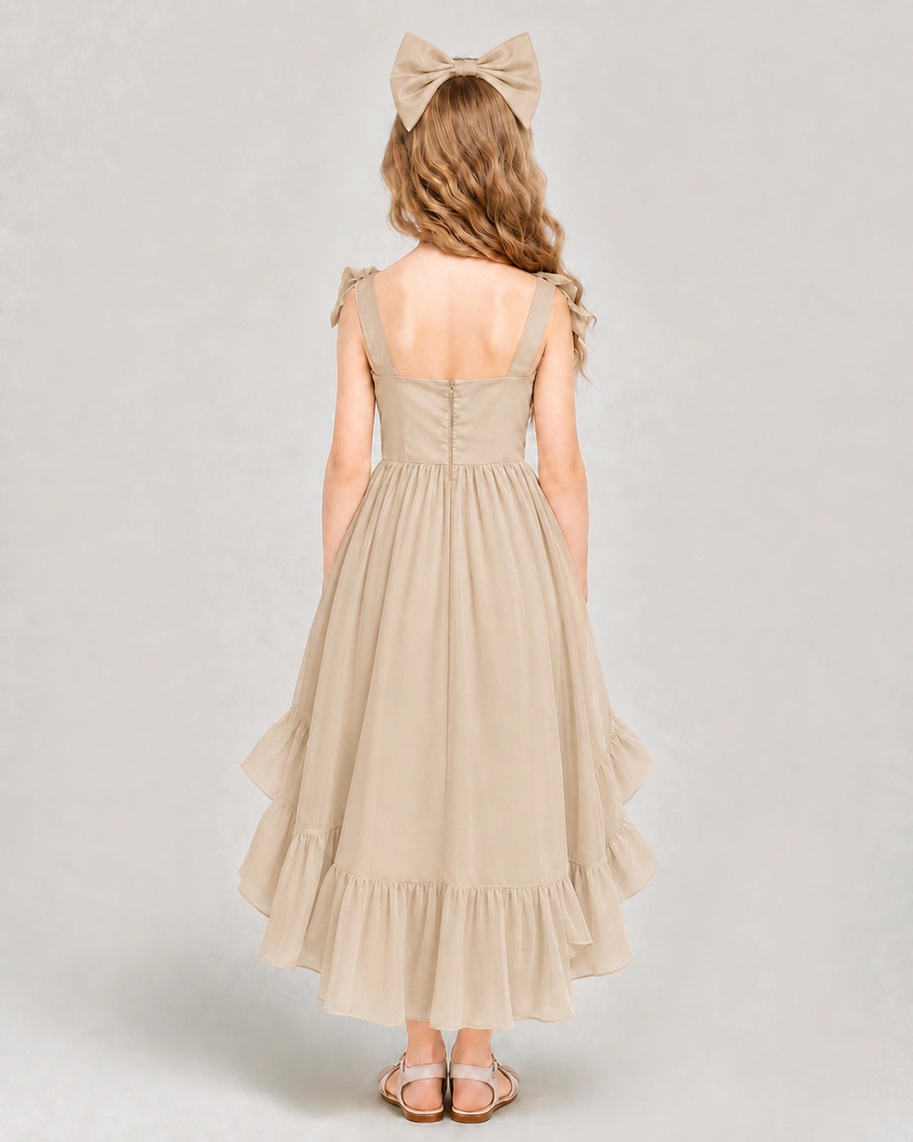 Dideyttawl Blush Pink Girls Formal Dress Spaghetti Strap High Low Chiffon Gown