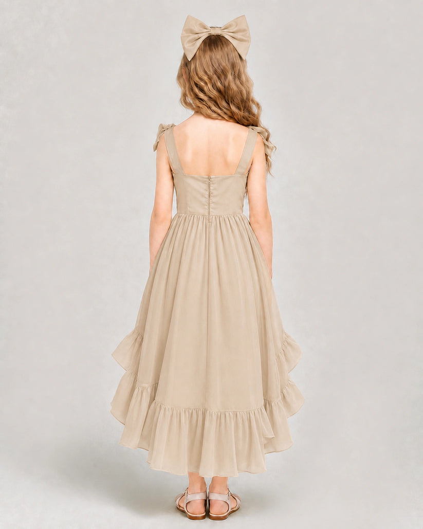 Champagne Chiffon A-line Girls Formal Dress Back View