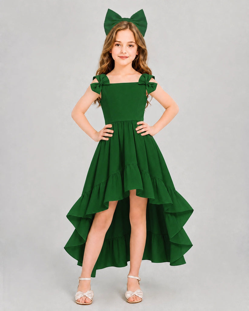 Dark Green Chiffon A-line Girls Formal Dress Front View