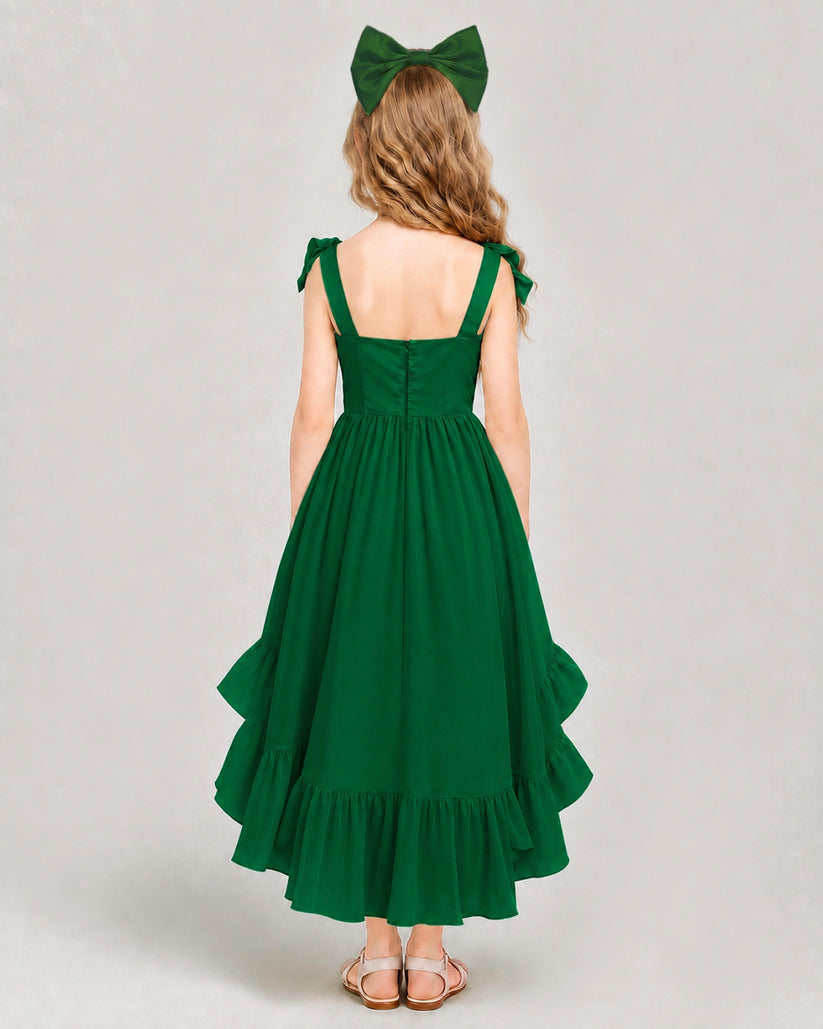Dark Green Satin A-line Girls Formal Dress Back View