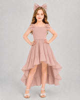 Dusty Rose Chiffon High Low Girls Formal Dress Front View