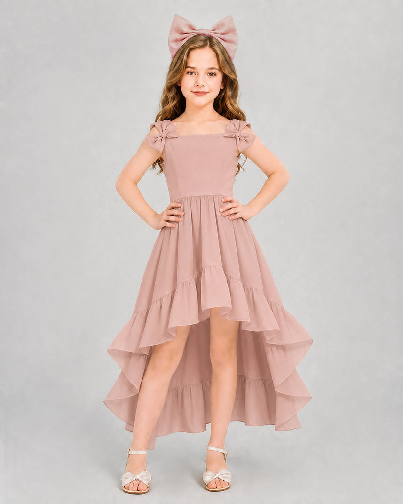 Dusty Rose Chiffon High Low Girls Formal Dress Front View