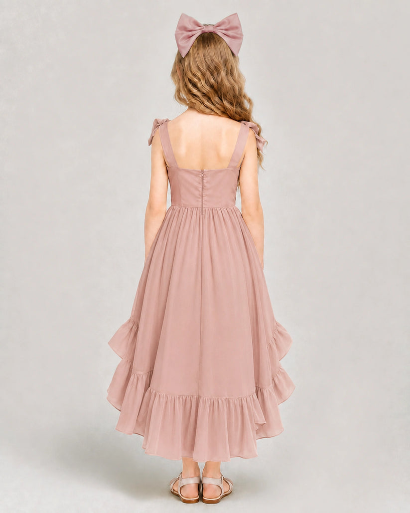 Dusty Rose Chiffon A-line Girls Formal Dress Back View