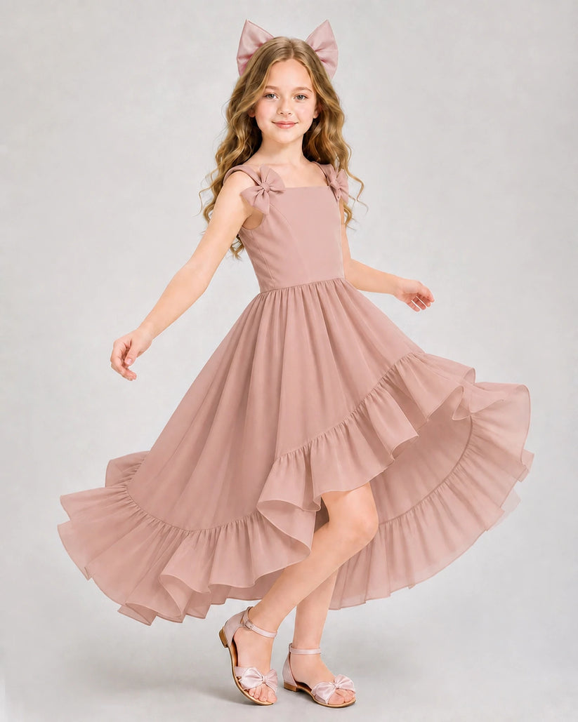 Dusty Rose Chiffon A-line Girls Formal Dress Front View