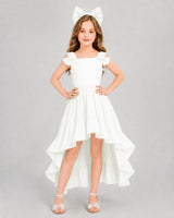Ivory Satin A-line Girls Formal Dress Front View