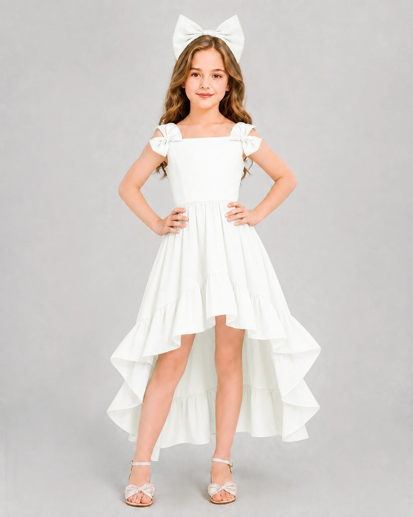Ivory Satin A-line Girls Formal Dress Front View