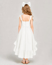 Dideyttawl Blush Pink Girls Formal Dress Spaghetti Strap High Low Chiffon Gown