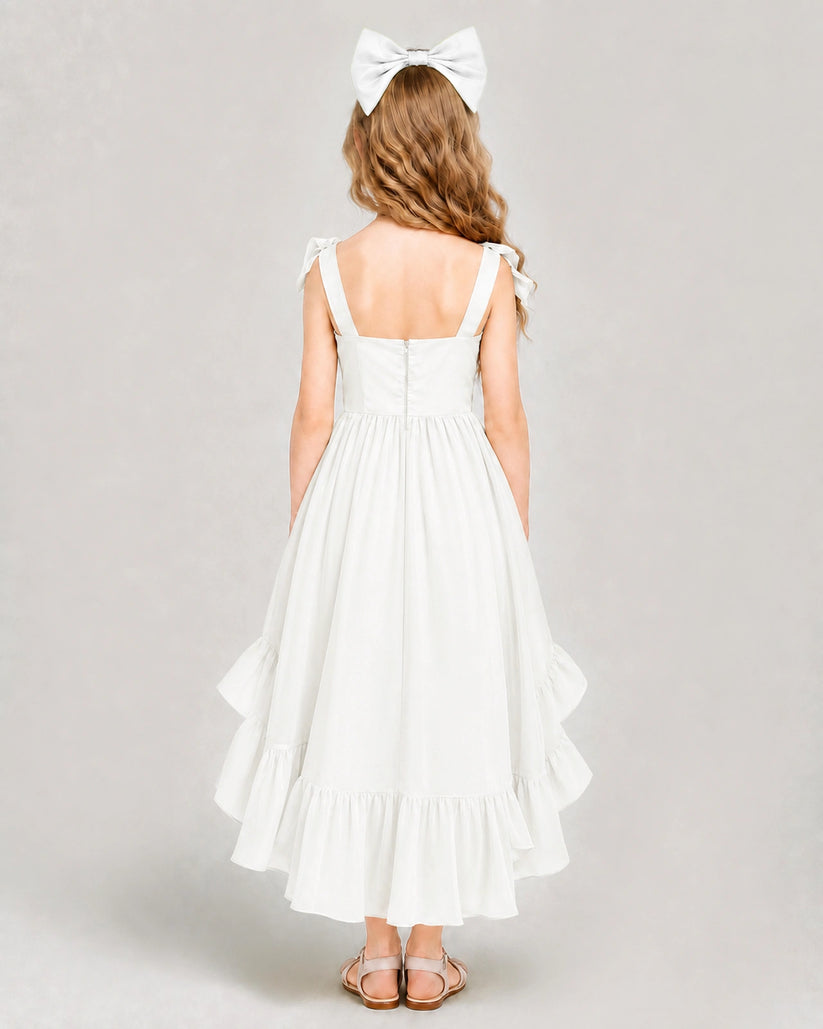 Ivory Satin A-line Girls Formal Dress Back View