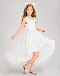 Dideyttawl Blush Pink Girls Formal Dress Spaghetti Strap High Low Chiffon Gown