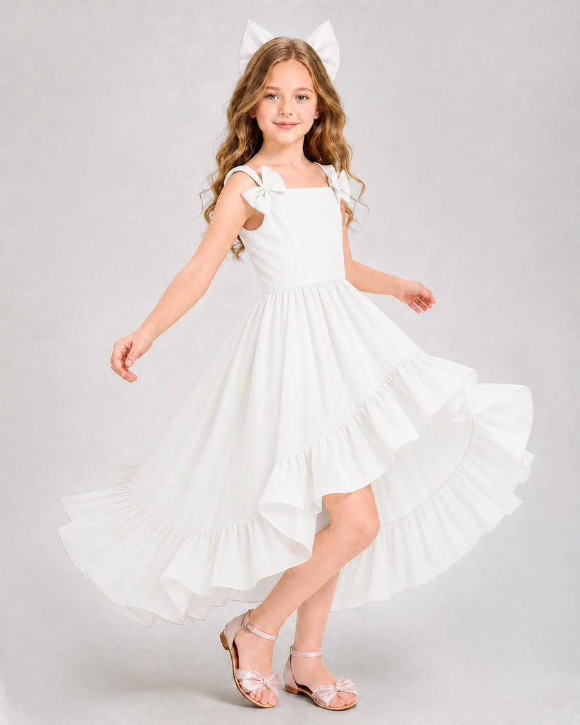 Ivory Chiffon A-line Girls Formal Dress Front View