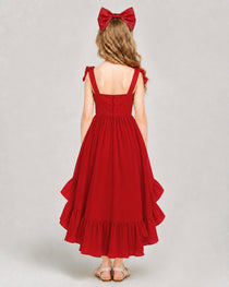 Dideyttawl Blush Pink Girls Formal Dress Spaghetti Strap High Low Chiffon Gown