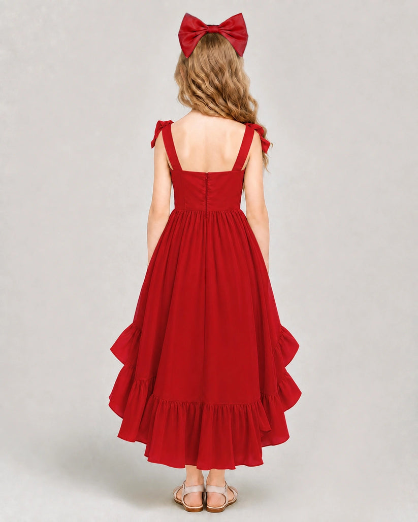 Red Chiffon A-line Girls Formal Dress Back View