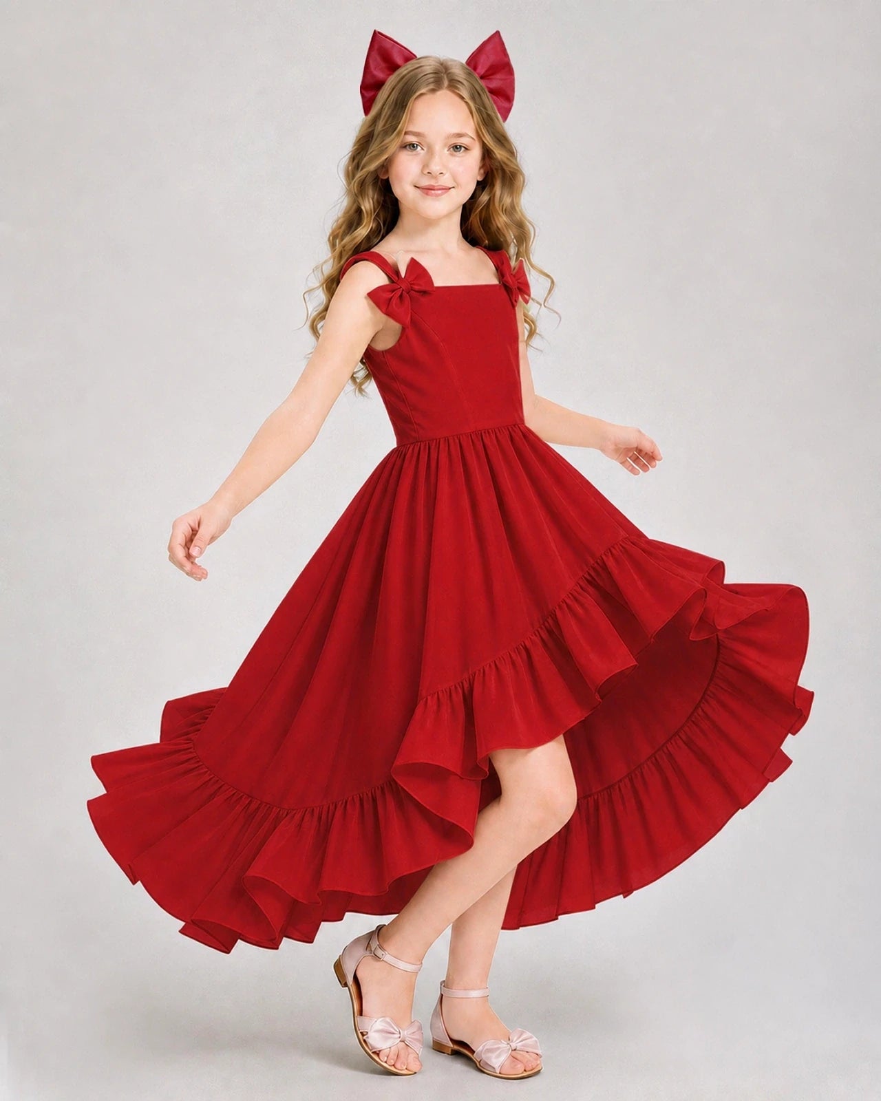 Dideyttawl Blush Pink Girl Formal Dress | Spaghetti Strap High Low Chiffon Gown