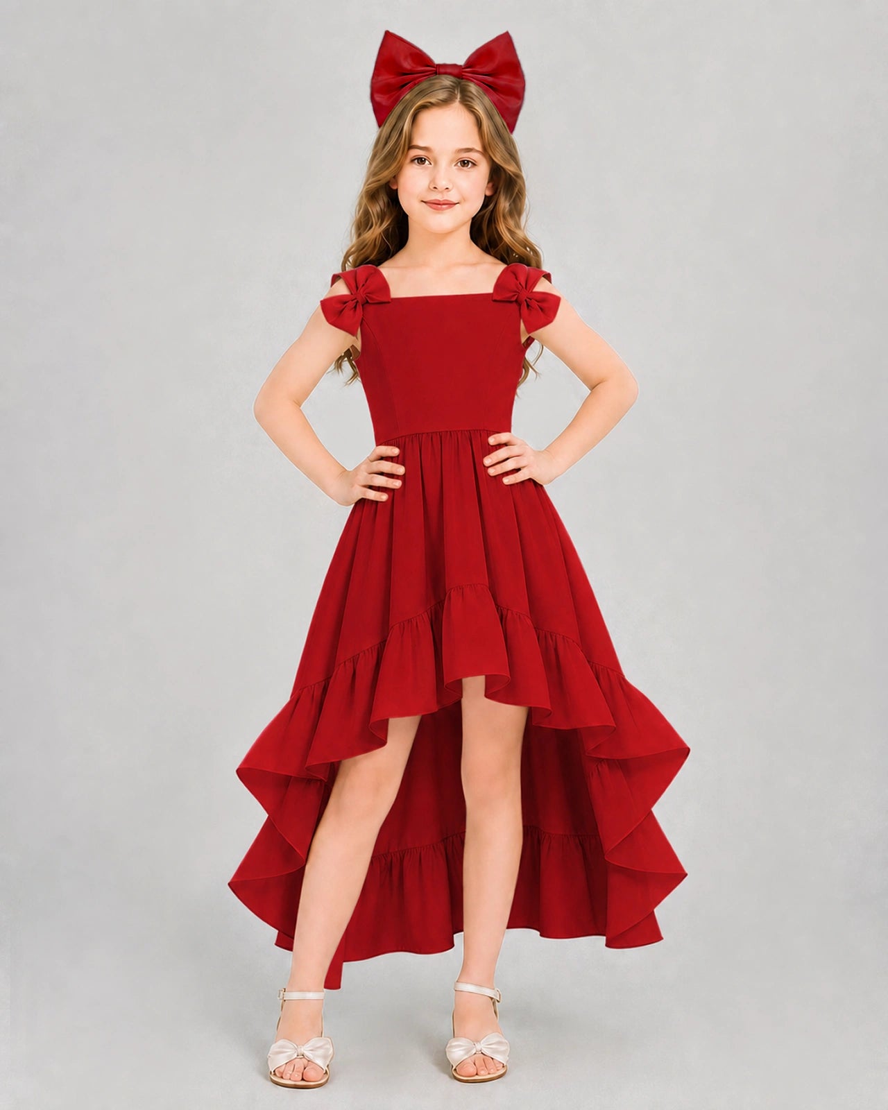 Dideyttawl Blush Pink Girl Formal Dress | Spaghetti Strap High Low Chiffon Gown