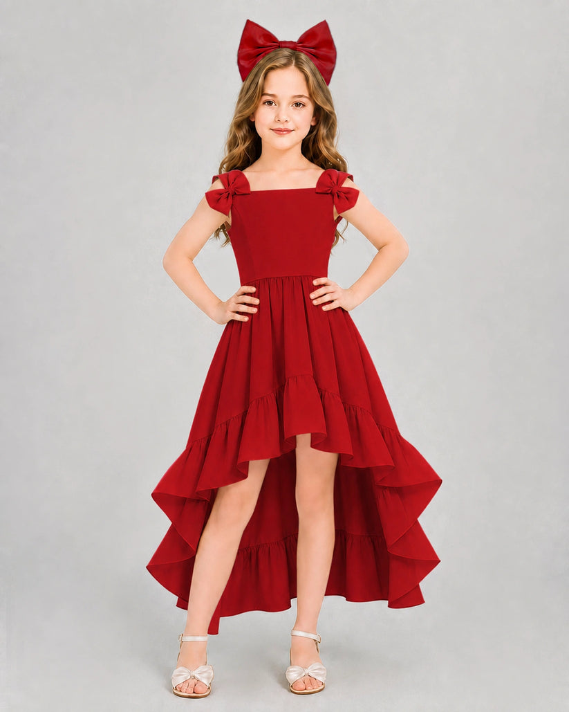 Red Satin A-line Girls Formal Dress Front View