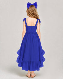 Dideyttawl Blush Pink Girls Formal Dress Spaghetti Strap High Low Chiffon Gown