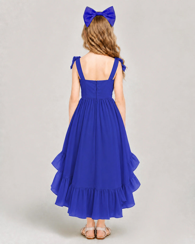 Royal Blue Chiffon A-line Girls Formal Dress Back View