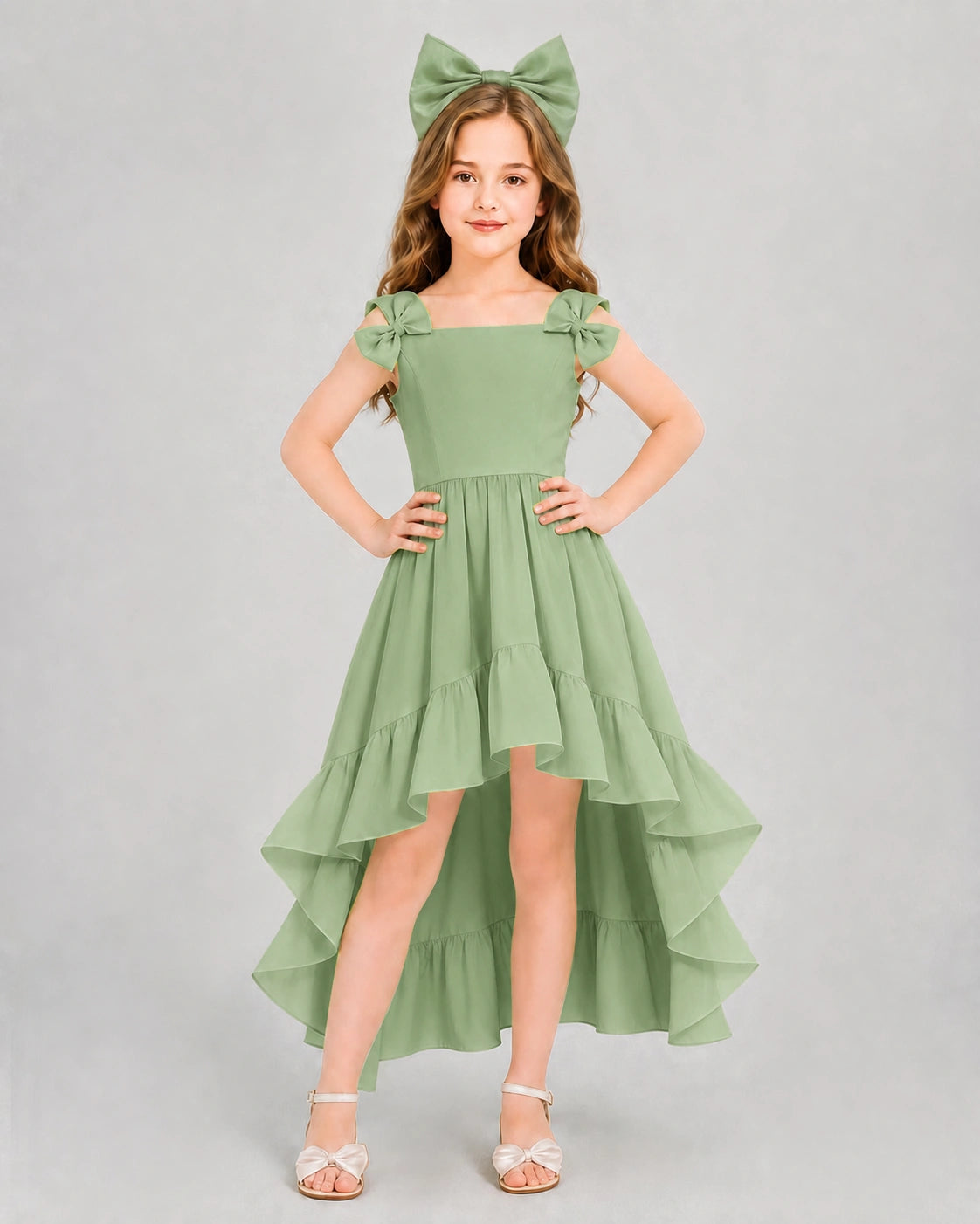 Dideyttawl Blush Pink Girl Formal Dress | Spaghetti Strap High Low Chiffon Gown