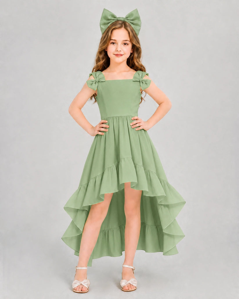 Sage Green Chiffon A-line Girls Formal Dress Front View