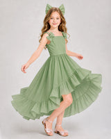 Sage Green Chiffon High-Low Girls Formal Dress Front View
