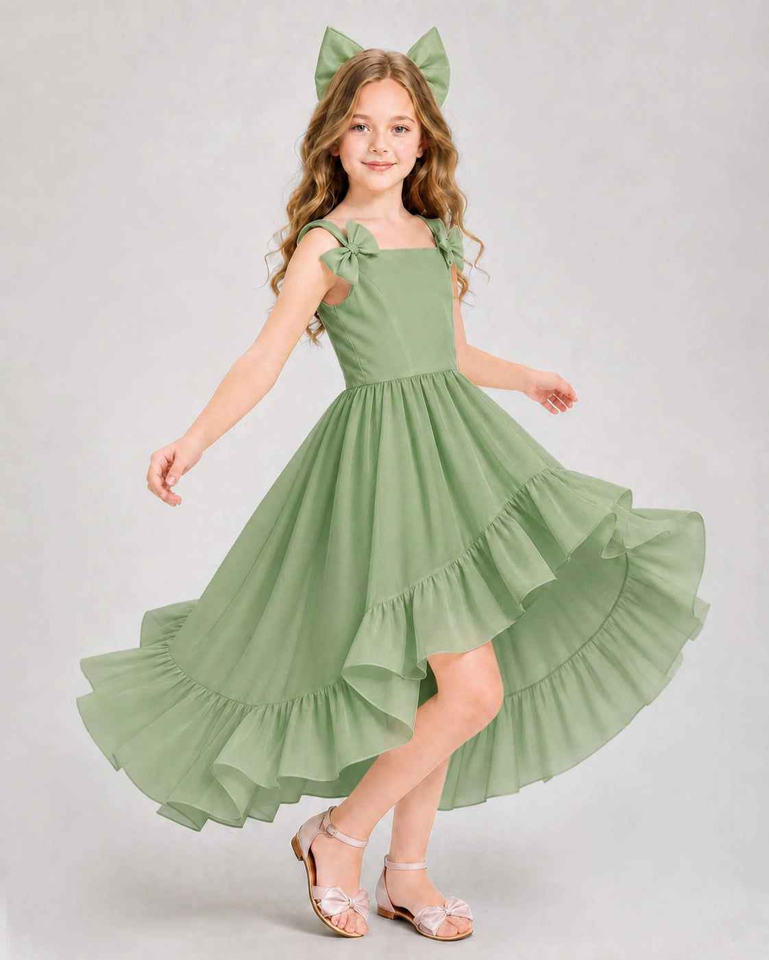 Dideyttawl Blush Pink Girls Formal Dress Spaghetti Strap High Low Chiffon Gown