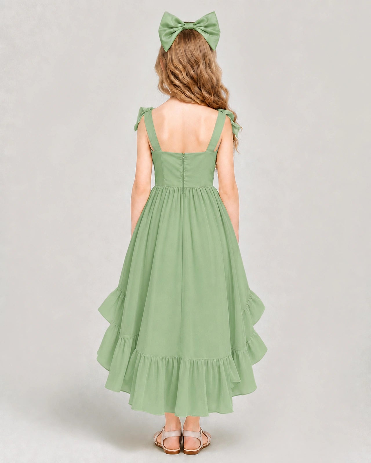 Dideyttawl Blush Pink Girl Formal Dress | Spaghetti Strap High Low Chiffon Gown