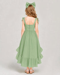 Dideyttawl Blush Pink Girls Formal Dress Spaghetti Strap High Low Chiffon Gown