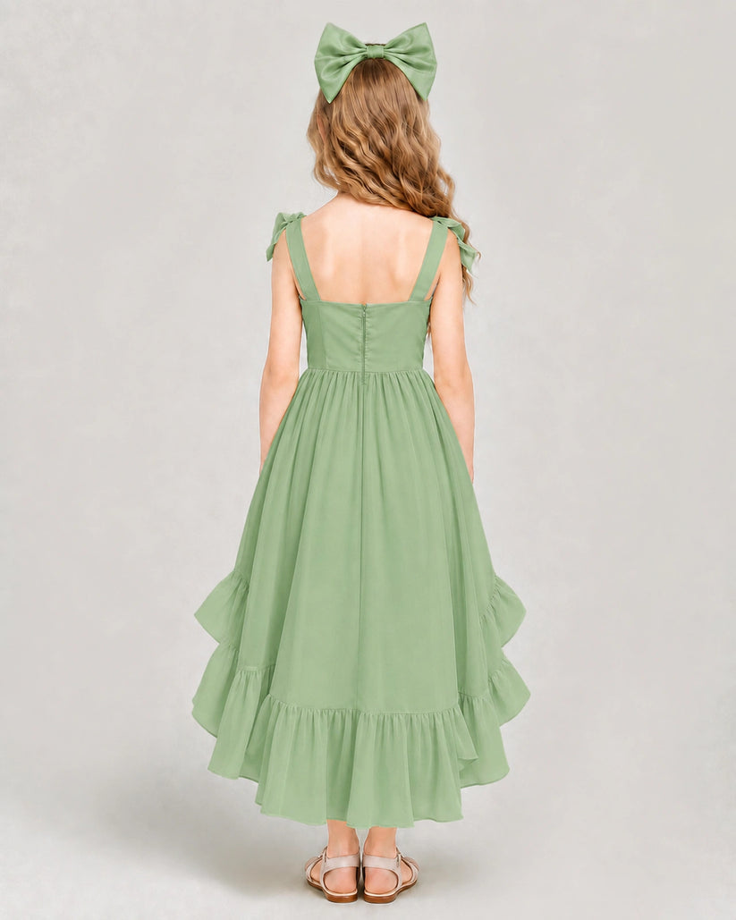 Sage Green Chiffon A-line Girls Formal Dress Back View