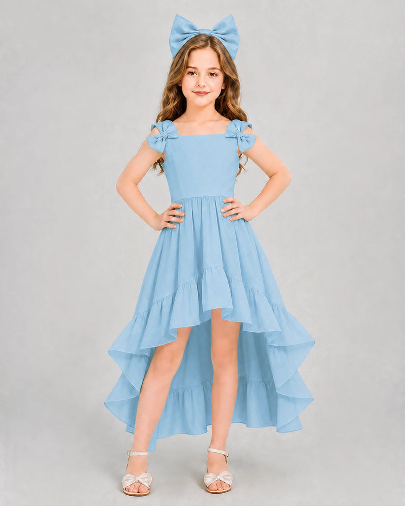Sky Blue Chiffon A-line Girls Formal Dress Front View