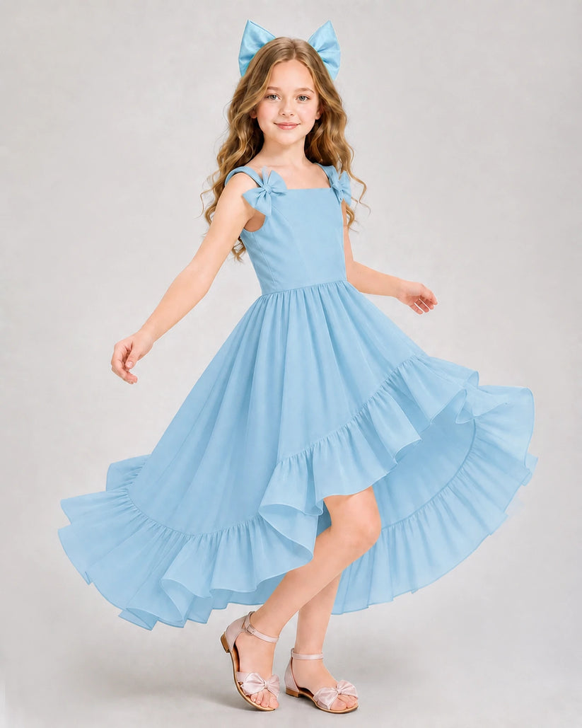 Sky Blue Chiffon A-line Girls Formal Dress Front View
