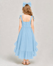 Dideyttawl Blush Pink Girls Formal Dress Spaghetti Strap High Low Chiffon Gown