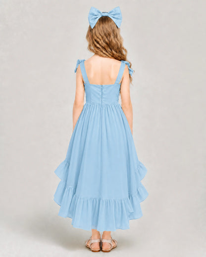 Dideyttawl Blush Pink Girl Formal Dress | Spaghetti Strap High Low Chiffon Gown