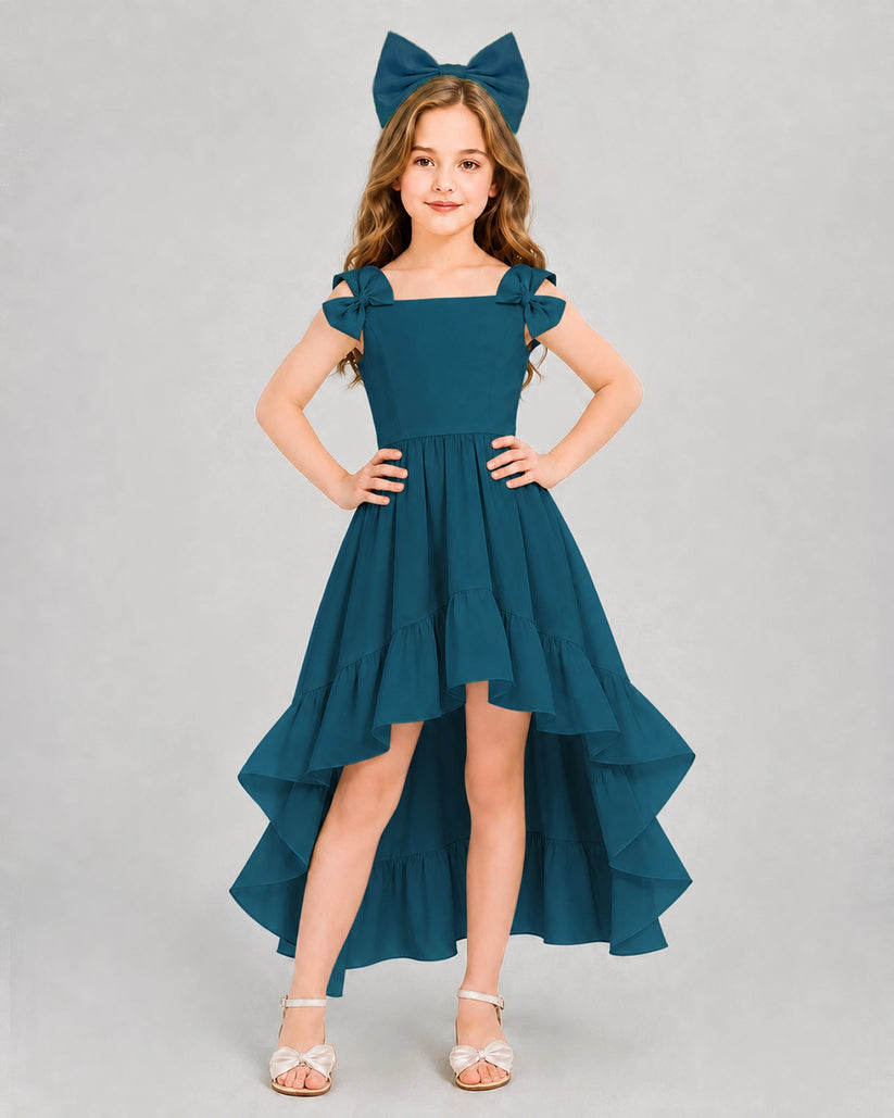 Teal Chiffon A-line Girls Formal Dress Front View