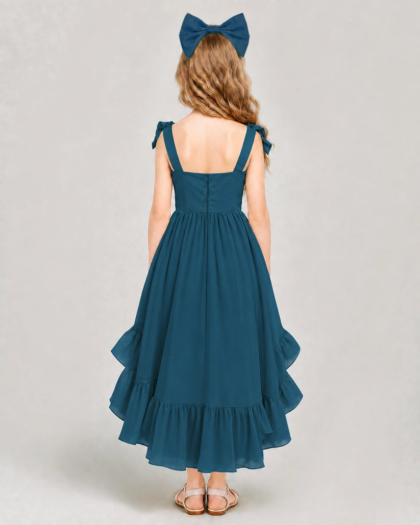 Teal Chiffon A-line Girls Formal Dress Back View